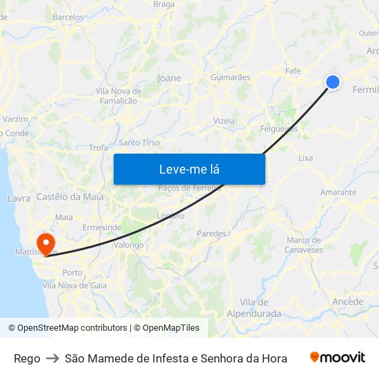 Rego to São Mamede de Infesta e Senhora da Hora map