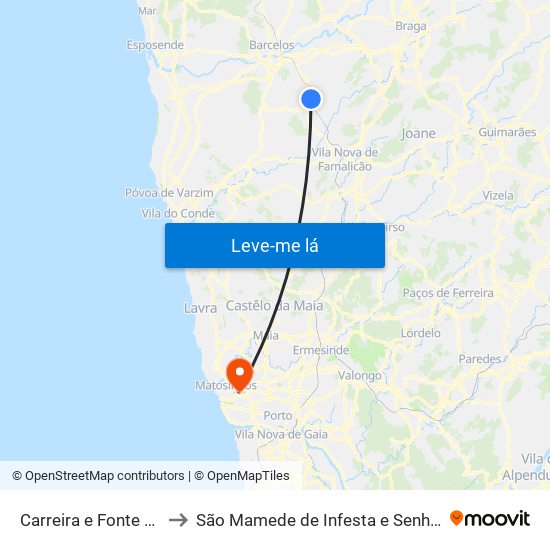 Carreira e Fonte Coberta to São Mamede de Infesta e Senhora da Hora map
