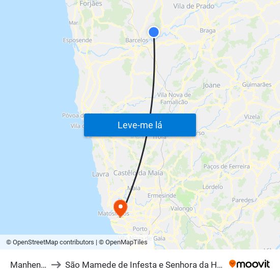 Manhente to São Mamede de Infesta e Senhora da Hora map