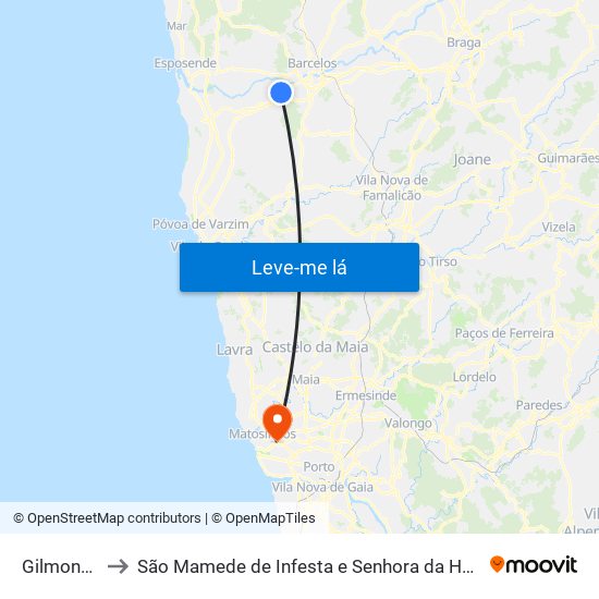 Gilmonde to São Mamede de Infesta e Senhora da Hora map