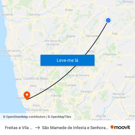 Freitas e Vila Cova to São Mamede de Infesta e Senhora da Hora map