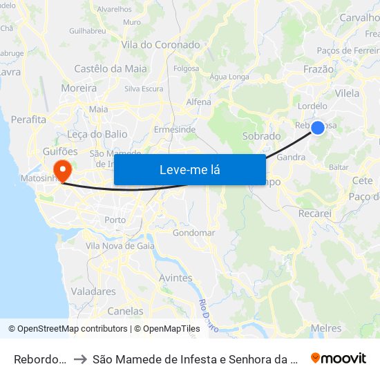 Rebordosa to São Mamede de Infesta e Senhora da Hora map
