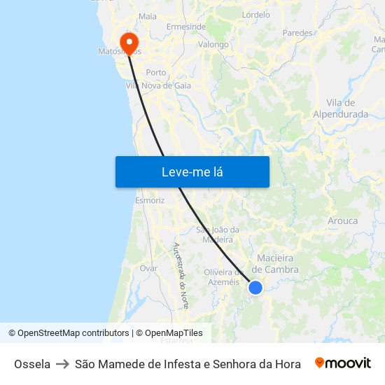 Ossela to São Mamede de Infesta e Senhora da Hora map