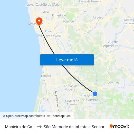Macieira de Cambra to São Mamede de Infesta e Senhora da Hora map