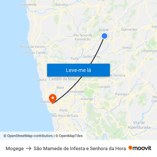 Mogege to São Mamede de Infesta e Senhora da Hora map