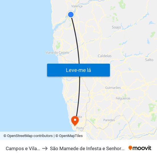 Campos e Vila Meã to São Mamede de Infesta e Senhora da Hora map