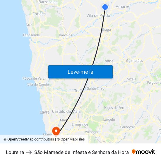 Loureira to São Mamede de Infesta e Senhora da Hora map