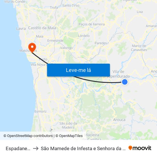 Espadanedo to São Mamede de Infesta e Senhora da Hora map