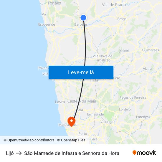 Lijó to São Mamede de Infesta e Senhora da Hora map