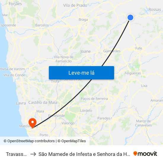 Travassos to São Mamede de Infesta e Senhora da Hora map