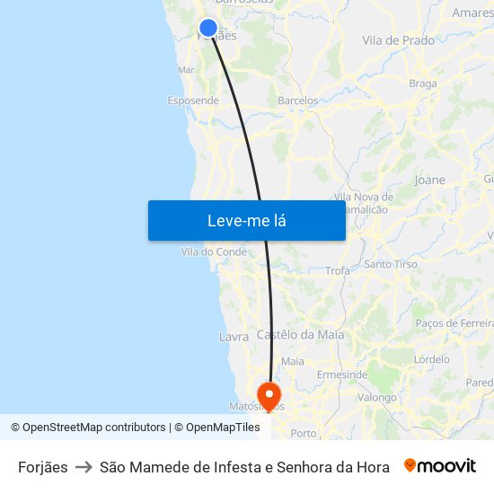 Forjães to São Mamede de Infesta e Senhora da Hora map