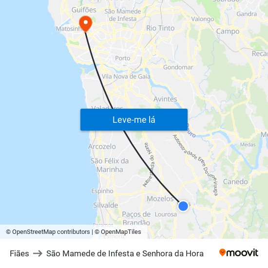 Fiães to São Mamede de Infesta e Senhora da Hora map