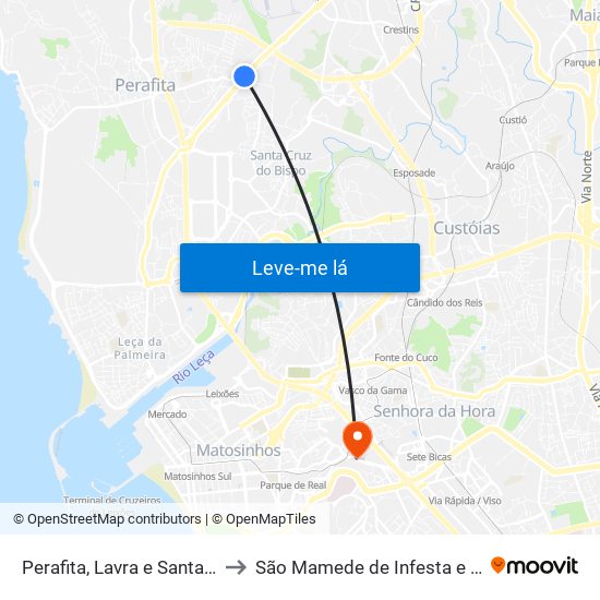 Perafita, Lavra e Santa Cruz do Bispo to São Mamede de Infesta e Senhora da Hora map