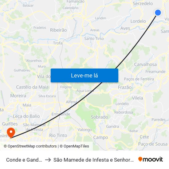 Conde e Gandarela to São Mamede de Infesta e Senhora da Hora map