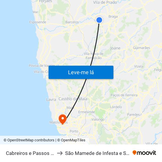 Cabreiros e Passos (São Julião) to São Mamede de Infesta e Senhora da Hora map