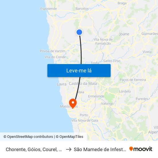 Chorente, Góios, Courel, Pedra Furada e Gueral to São Mamede de Infesta e Senhora da Hora map