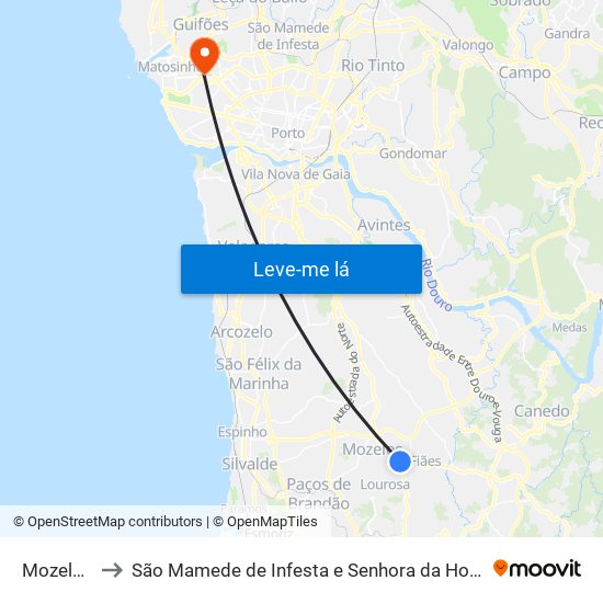 Mozelos to São Mamede de Infesta e Senhora da Hora map