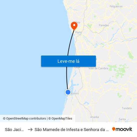 São Jacinto to São Mamede de Infesta e Senhora da Hora map
