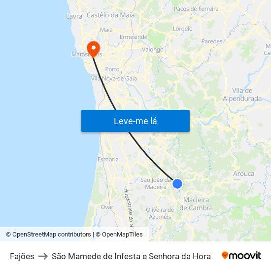 Fajões to São Mamede de Infesta e Senhora da Hora map
