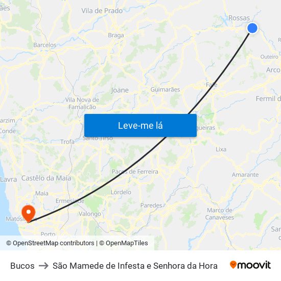 Bucos to São Mamede de Infesta e Senhora da Hora map