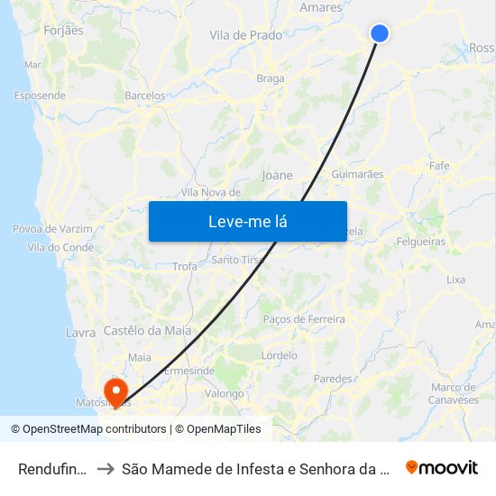 Rendufinho to São Mamede de Infesta e Senhora da Hora map