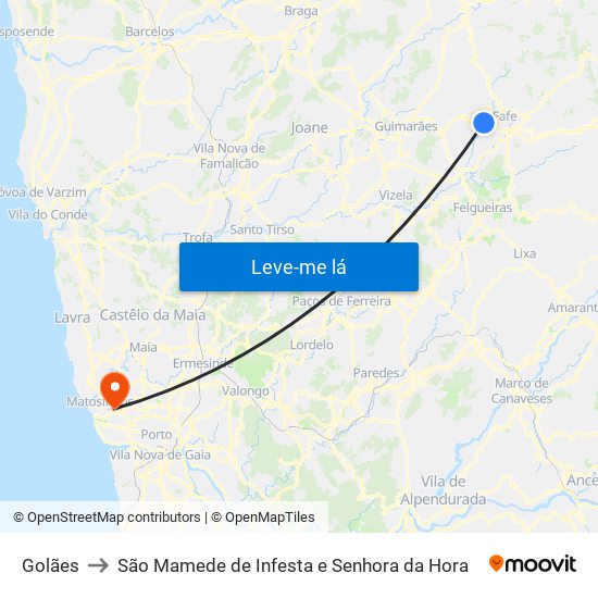 Golães to São Mamede de Infesta e Senhora da Hora map