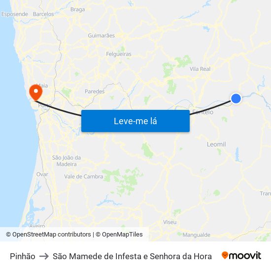 Pinhão to São Mamede de Infesta e Senhora da Hora map