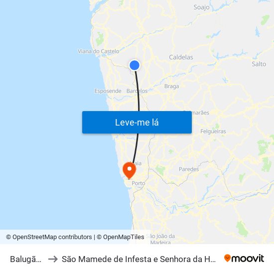 Balugães to São Mamede de Infesta e Senhora da Hora map