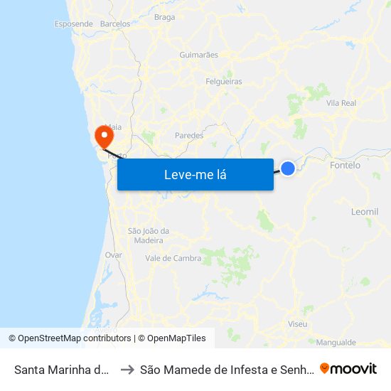 Santa Marinha do Zêzere to São Mamede de Infesta e Senhora da Hora map