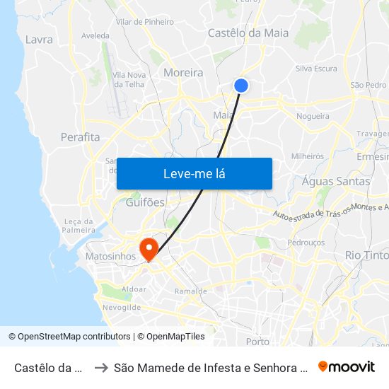 Castêlo da Maia to São Mamede de Infesta e Senhora da Hora map