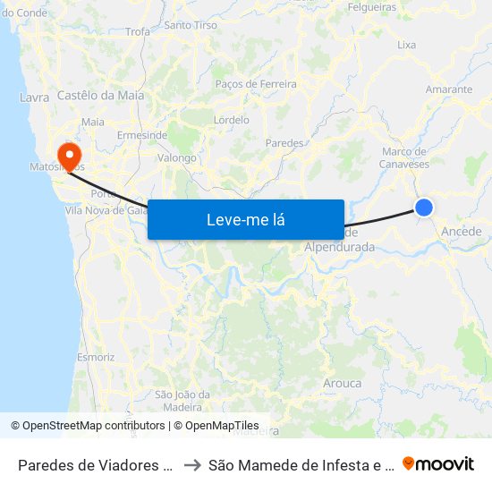 Paredes de Viadores e Manhuncelos to São Mamede de Infesta e Senhora da Hora map