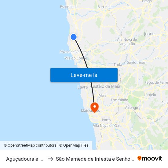 Aguçadoura e Navais to São Mamede de Infesta e Senhora da Hora map