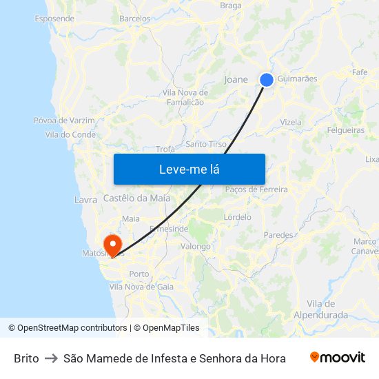 Brito to São Mamede de Infesta e Senhora da Hora map