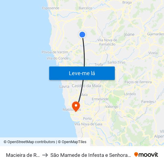 Macieira de Rates to São Mamede de Infesta e Senhora da Hora map