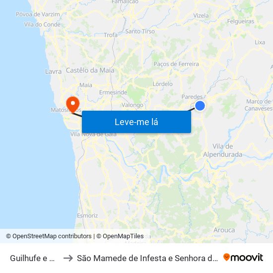 Guilhufe e Urrô to São Mamede de Infesta e Senhora da Hora map