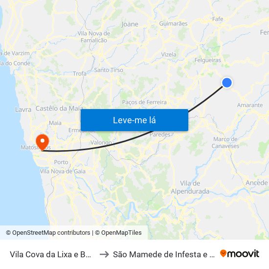 Vila Cova da Lixa e Borba de Godim to São Mamede de Infesta e Senhora da Hora map