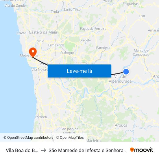 Vila Boa do Bispo to São Mamede de Infesta e Senhora da Hora map