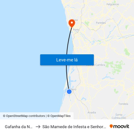 Gafanha da Nazaré to São Mamede de Infesta e Senhora da Hora map