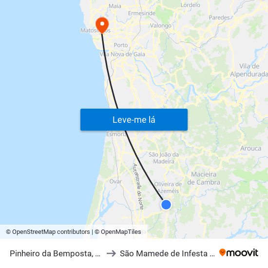 Pinheiro da Bemposta, Travanca e Palmaz to São Mamede de Infesta e Senhora da Hora map