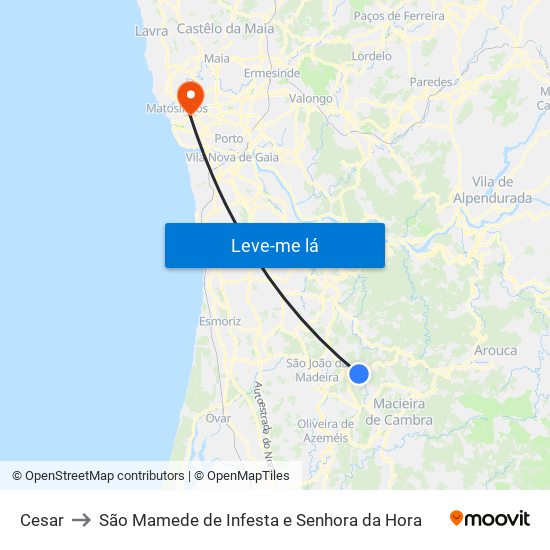 Cesar to São Mamede de Infesta e Senhora da Hora map