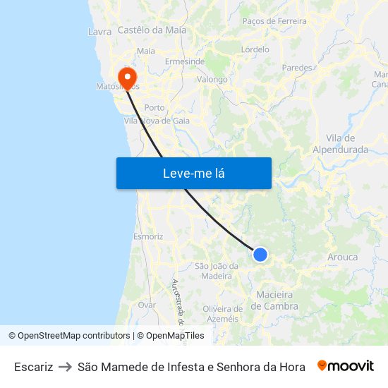 Escariz to São Mamede de Infesta e Senhora da Hora map