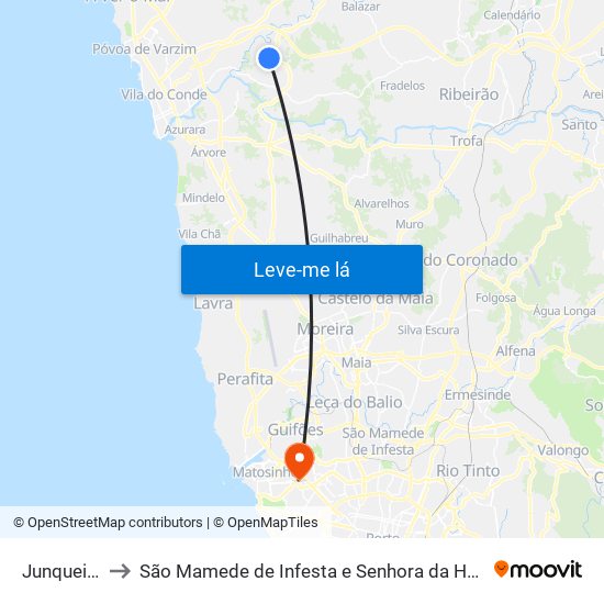 Junqueira to São Mamede de Infesta e Senhora da Hora map