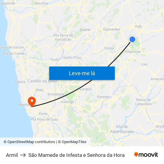 Armil to São Mamede de Infesta e Senhora da Hora map