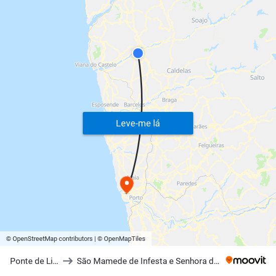 Ponte de Lima to São Mamede de Infesta e Senhora da Hora map