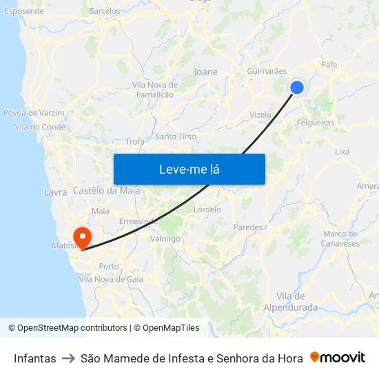 Infantas to São Mamede de Infesta e Senhora da Hora map