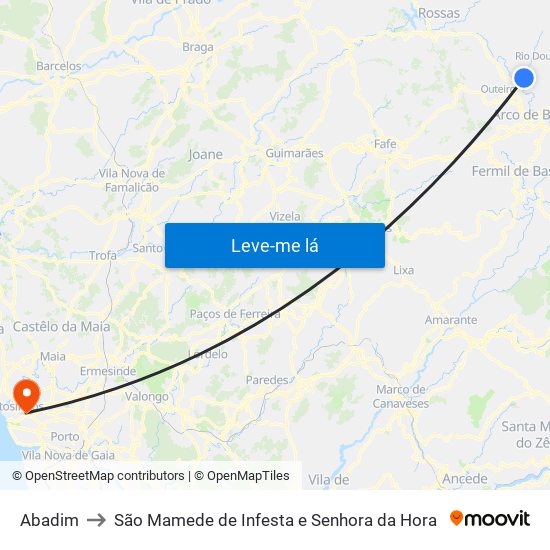 Abadim to São Mamede de Infesta e Senhora da Hora map