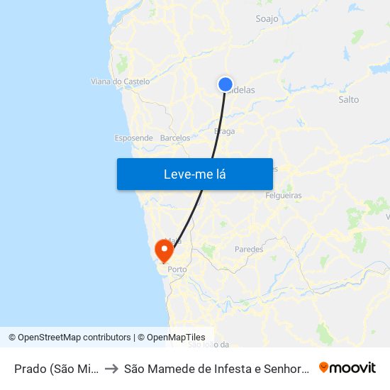 Prado (São Miguel) to São Mamede de Infesta e Senhora da Hora map