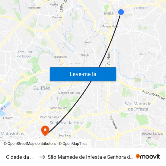 Cidade da Maia to São Mamede de Infesta e Senhora da Hora map