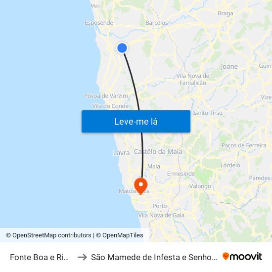 Fonte Boa e Rio Tinto to São Mamede de Infesta e Senhora da Hora map