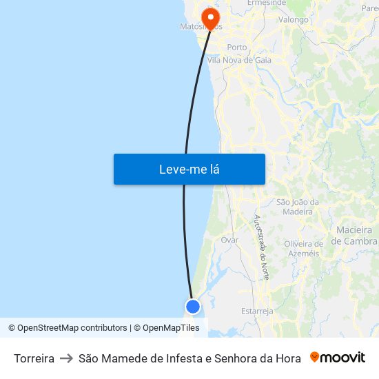 Torreira to São Mamede de Infesta e Senhora da Hora map